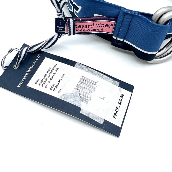NWT VINEYARD VINES Size L Boy's Blue WHALE LINE D-Ring Belt - Picture 2 of 3